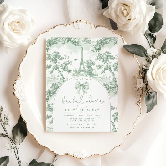 Invitation Toile de Jouy Douche nuptiale Sage French Bow Pari