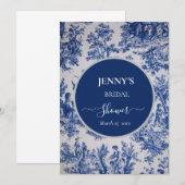 Invitation Toile de Jouy Fête des mariées bleue et blanche (Devant / Derrière)