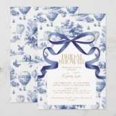 Invitation Toile De Jouy Nœud Mariage Dusty Blue (Devant / Derrière)