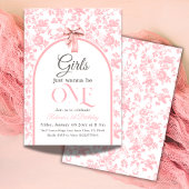 Invitation Toile de Jouy Pink Bow Girl 1er anniversaire