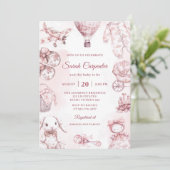 Invitation Toile De Jouy Pink Girl Baby Shower Party (Debout devant)