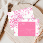 Invitation Toile de Jouy Rose Fleurie Blanc