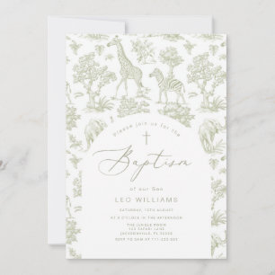 Invitation Toile de Jouy Safari animaux Garçon vert Baptême