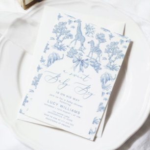 Invitation Toile de Jouy Safari Bébé garçon adorable Baby sho