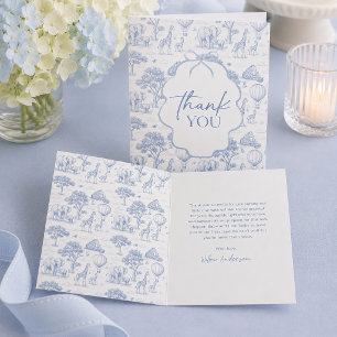 Invitation Toile De Jouy Safari Bleu Remerciement Baby Shower
