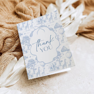 Invitation Toile De Jouy Safari Bleu Remerciement Baby Shower