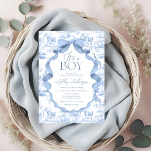 Invitation Toile de Jouy Safari C'est un Garçon Baby Shower