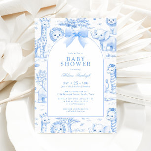 Invitation Toile de Jouy Safari Garçon Bleu Baby Shower