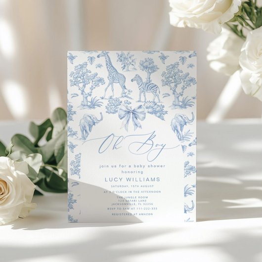 Invitation Toile de Jouy Safari Oh Baby shower garçon