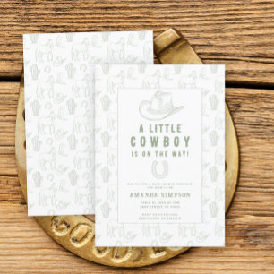 Invitation Toile de Jouy verte Baby Shower Cowboy Western