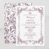 Invitation Toile De Joy Mariage au Plum (Devant / Derrière)