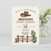 Invitation Toile de jute doré Faux Cowboy Premier Rodéo (Debout devant)