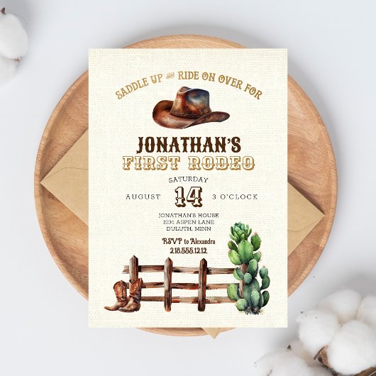 Invitation Toile de jute doré Faux Cowboy Premier Rodéo