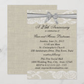 Invitation Toile de jute et dentelle avec Ruban Argent 25e An (Devant / Derrière)