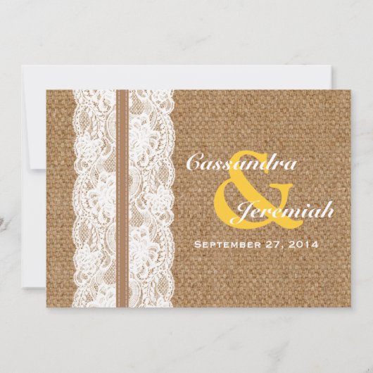 Invitation Toile de jute et dentelle rustiques avec le (Dos)