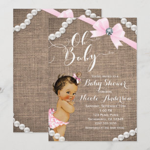Invitation Toile de jute et perles Rose Brunette Tan Baby Sho