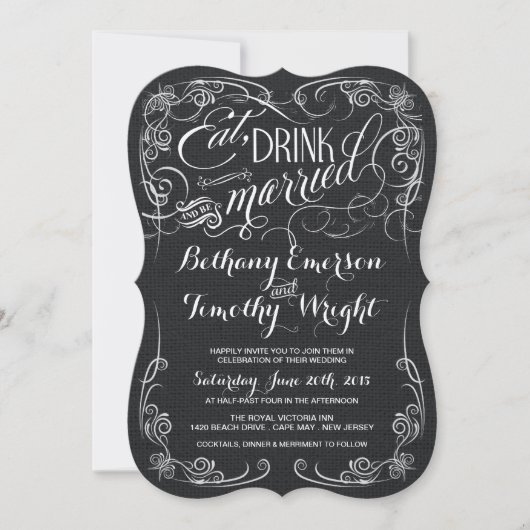 Invitation Toile de jute noire rustique découpée avec des (Devant)