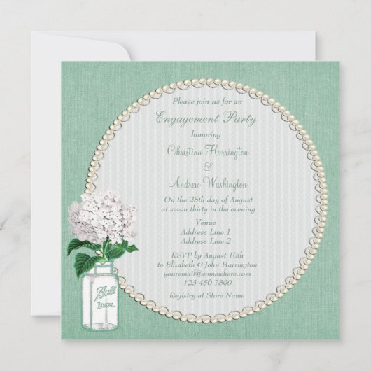 Invitation Toile de jute, pot de maçon et fiançailles en bon (Dos)