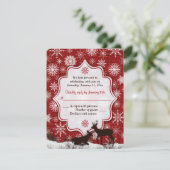 Invitation Toile de jute rouge rustique, flocons de neige, ré (Debout devant)