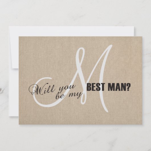 Invitation Toile de lin rustique Faire mon meilleur homme d'h (Devant)