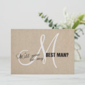 Invitation Toile de lin rustique Faire mon meilleur homme d'i (Debout devant)