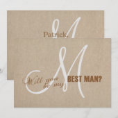 Invitation Toile de lin rustique Faire mon meilleur homme d'i (Devant / Derrière)