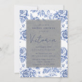 Invitation Toile de Porcelaine Bleue Fête des mariées Florale (Devant)