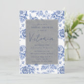 Invitation Toile de Porcelaine Bleue Fête des mariées Florale (Debout devant)