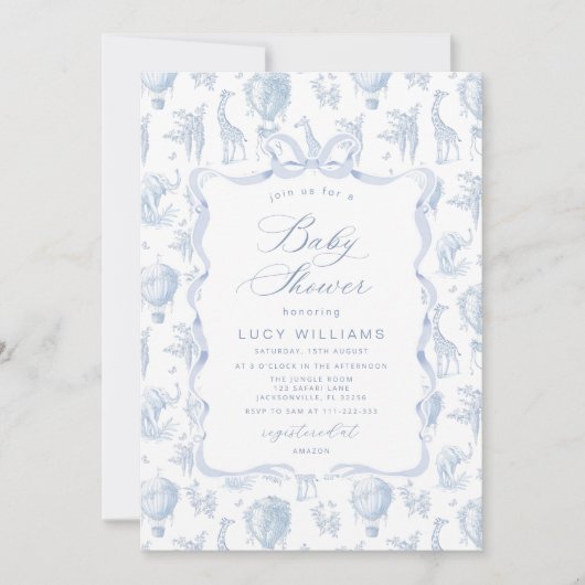 Invitation Toile Elegant Safari Comment Baby shower de ballon (Devant)
