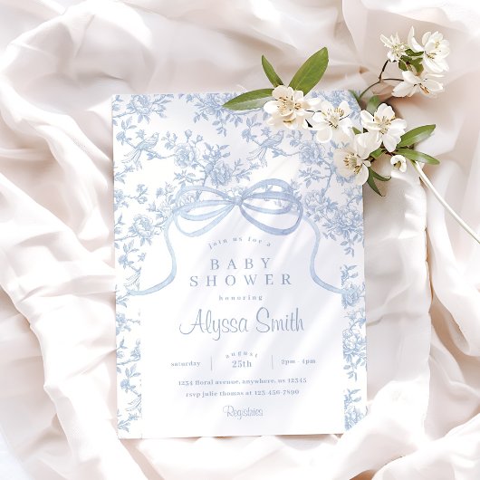 Invitation Toile et Baby shower de caisson bleu clair