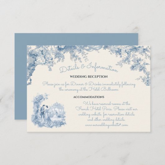 Invitation Toile Floral château Mariage Détails Information (Devant / Derrière)