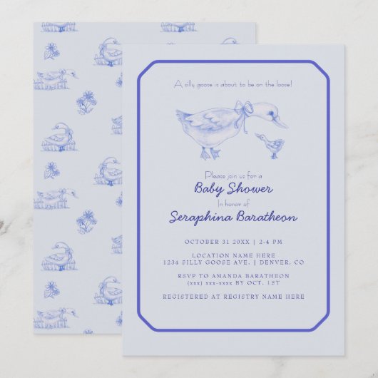 Invitation Toile Florale Baby shower d'oie soie (Devant / Derrière)