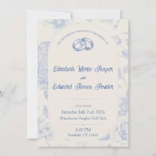 Invitation Toile Florale Bleu Français Riche Floral