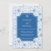 Invitation Toile Florale chic Mariage bleu français (Devant)