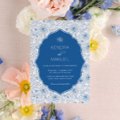 Invitation Toile Florale Fancy Mariage bleu français