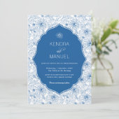 Invitation Toile Florale Fancy Mariage bleu français (Debout devant)
