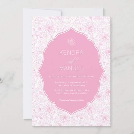 Invitation Toile Florale Fancy Rose Mariage (Devant)