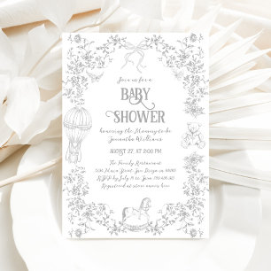 Invitation Toile Français Élégant Gris Neutre Baby shower