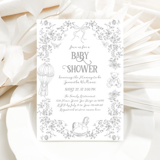 Invitation Toile Français Élégant Gris Neutre Baby shower