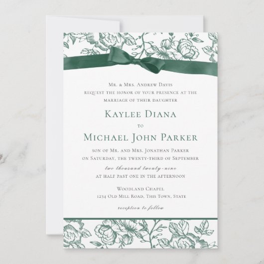 Invitation Toile française et Sage Green Bow (Devant)