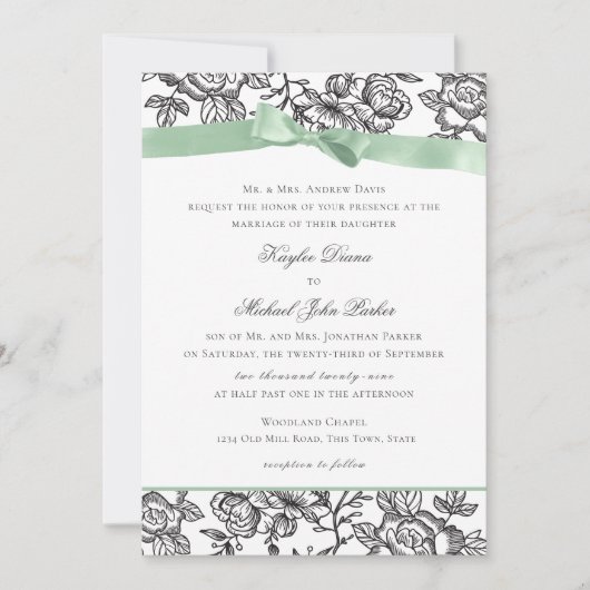 Invitation Toile française et Sage Green Bow (Devant)