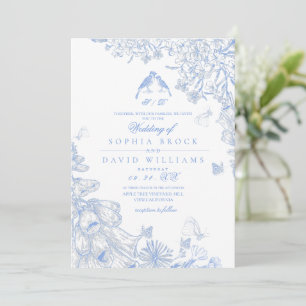 Invitation Toile française florale bleue et blanche pour mari