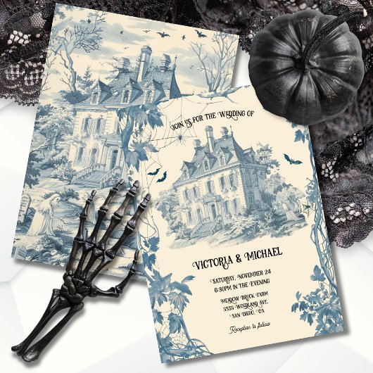 Invitation Toile Ghoestic Halloween château mariage Invitatio