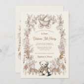 Invitation Toile Neutral Teddy Bear Baby shower de transport (Devant / Derrière)