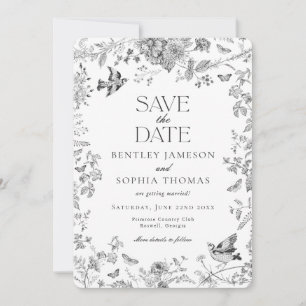 Invitation Toile noire de Jouy Vintage Floral Enregistrer la 