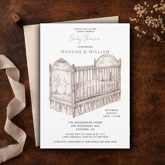 Invitation Toile Pink Baby Shower