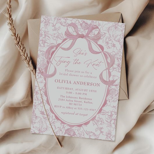 Invitation Toile Pink Bow Elle noue la Fête des mariées de no