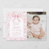 Invitation Toile Pink Bow Floral 1er Anniversaire Photo (Devant)
