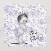 Invitation Toile pourpre bébé fille douche (Devant / Derrière)