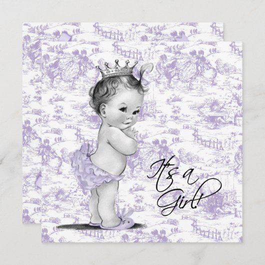 Invitation Toile pourpre bébé fille douche (Devant / Derrière)